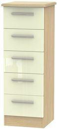 Knightsbridge Cream Gloss and Light Oak 5 Drawer Narrow Chest