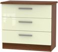 Knightsbridge Cream Gloss and Walnut Effect 3 Drawer Small Chest