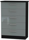 Knightsbridge Grey Gloss and Black 5 Drawer Chest