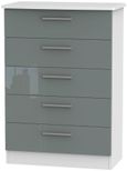 Knightsbridge Grey Gloss and White 5 Drawer Chest