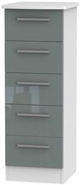 Knightsbridge Grey Gloss and White 5 Drawer Narrow Chest