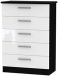 Knightsbridge White Gloss and Black 5 Drawer Chest