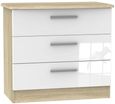 Knightsbridge White Gloss and Oak Effect 3 Drawer Small Chest