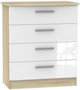 Knightsbridge White Gloss and Oak Effect 4 Drawer Chest