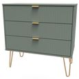 Linear Green 3 Drawer Midi Chest with Gold Hairpin Legs