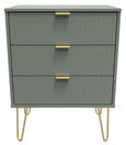 Linear Green 3 Drawer Midi Chest with Gold Hairpin Legs