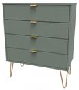 Linear Green 4 Drawer Chest with Gold Hairpin Legs