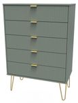 Linear Green 5 Drawer Chest with Gold Hairpin Legs