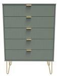 Linear Green 5 Drawer Chest with Gold Hairpin Legs