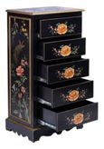 Meerut Black Lyre Bird Design 5 Drawer Tall Chest