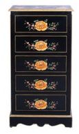 Meerut Black Lyre Bird Design 5 Drawer Tall Chest