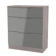 Milan Grey Gloss and Grey Oak 3 Drawer Deep Chest
