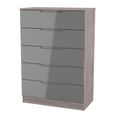 Milan Grey Gloss and Grey Oak 5 Drawer Chest