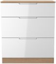 Milan White Gloss and Oak Effect 3 Drawer Deep Chest