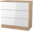 Milan White Gloss and Oak Effect 3 Drawer Small Chest