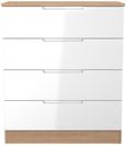 Milan White Gloss and Oak Effect 4 Drawer Chest