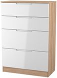 Milan White Gloss and Oak Effect 4 Drawer Deep Chest