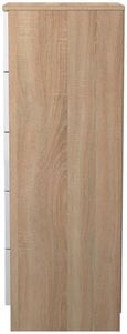 Milan White Gloss and Oak Effect 5 Drawer Narrow Chest