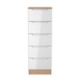 Milan White Gloss and Oak Effect 5 Drawer Narrow Chest