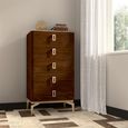 Modern Eva Tall Chest - 5 Drawer - Walnut with Gold Trim