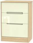 Monaco Cream Gloss and Light Oak 3 Drawer Deep Midi Chest