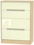 Monaco Cream Gloss and Light Oak 4 Drawer Deep Chest