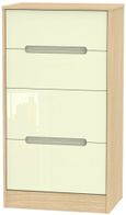 Monaco Cream Gloss and Light Oak 4 Drawer Deep Midi Chest