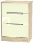 Monaco Cream Gloss and Oak Effect 3 Drawer Deep Midi Chest