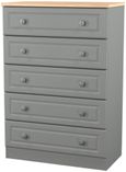 Norfolk Grey and Oak Effect 5 Drawer Chest