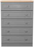 Norfolk Grey and Oak Effect 5 Drawer Chest