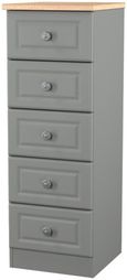 Norfolk Grey and Oak Effect 5 Drawer Narrow Chest