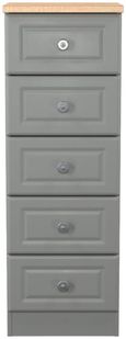 Norfolk Grey and Oak Effect 5 Drawer Narrow Chest