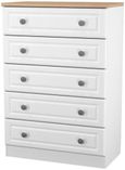 Norfolk White and Oak Effect 5 Drawer Chest
