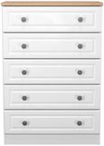 Norfolk White and Oak Effect 5 Drawer Chest