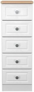 Norfolk White and Oak Effect 5 Drawer Narrow Chest