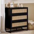 Padstow Chest of Drawers - 3 Drawer - Small - Black and Rattan