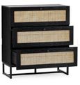 Padstow Chest of Drawers - 3 Drawer - Small - Black and Rattan