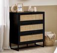 Padstow Chest of Drawers - 3 Drawer - Small - Black and Rattan