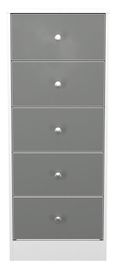 Padstow Grey and White 5 Drawer Narrow Chest
