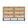 Padstow Chest of Drawers - 6 Drawer - Wide - Oak and Rattan