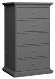 Paris Grey 5 Drawer Narrow Chest