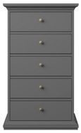 Paris Grey 5 Drawer Narrow Chest