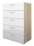 Pepe Oak Effect and White Gloss 5 Drawer Chest
