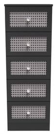 Rattan and Black Ash 5 Drawer Narrow Chest