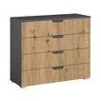 Aditio Wide Chest - 4 Drawer - Metallic Dark Grey & Artisan Oak