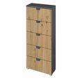 Aditio Tall Chest - 5 Drawer - Metallic Dark Grey & Artisan Oak