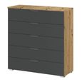 Aditio Wide Chest - 5 Drawer - Artisan Oak & Metallic Dark Grey