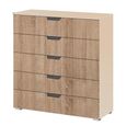 Aditio Wide Chest - 5 Drawer - Champagne & Sonoma Oak