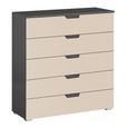 Aditio Wide Chest - 5 Drawer - Metallic Dark Grey & Champagne