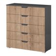 Aditio Wide Chest - 5 Drawer - Metallic Dark Grey & Sonoma Oak